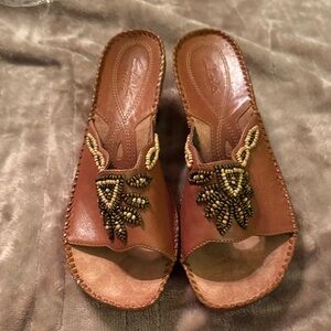 Clarks Tan Beaded Women's Mules
